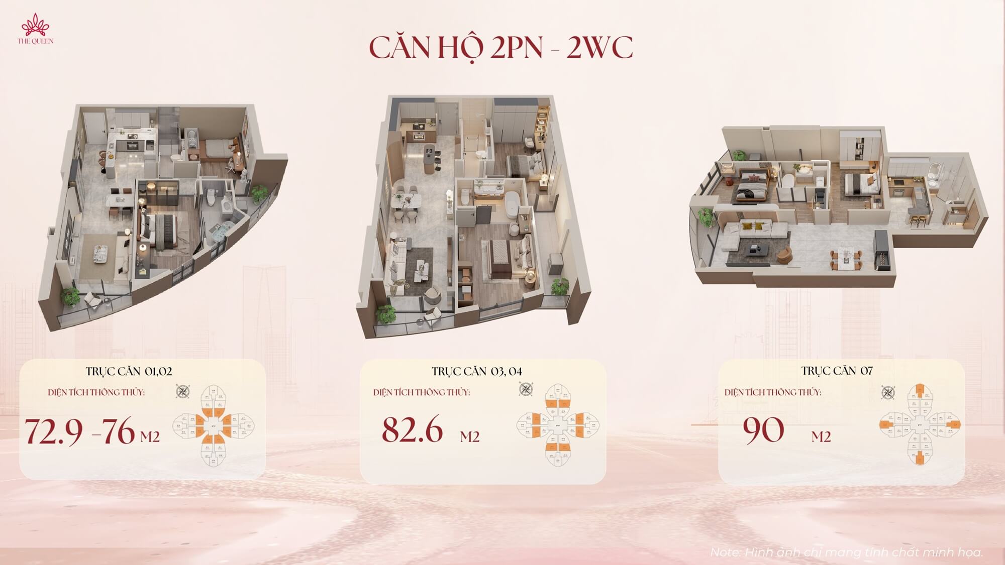 căn hộ 2 ngủ dự án the queen 360 giải phóng